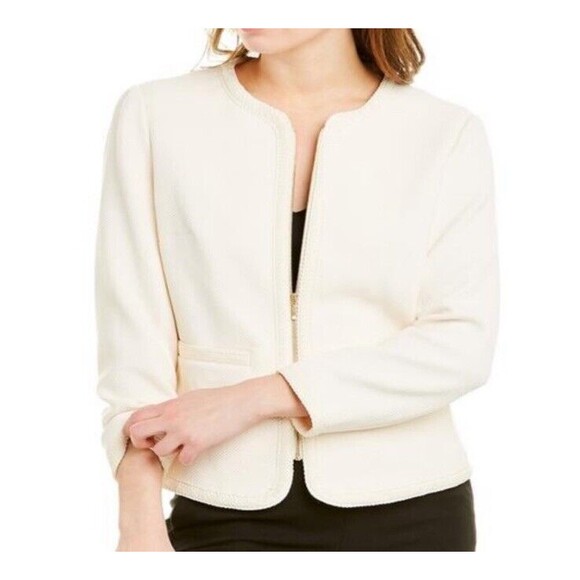 Anne Klein Collarless with Braided Trim Zippered Jacket Size:8 NWT - Picture 1 of 6
